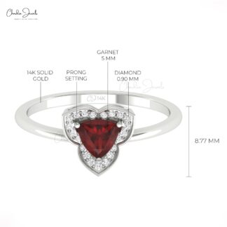 Dainty Diamond Halo Ring In Solid 14k Gold Red Garnet January Birthstone Wedding Jewelry