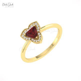 Dainty Diamond Halo Ring In Solid 14k Gold Red Garnet January Birthstone Wedding Jewelry