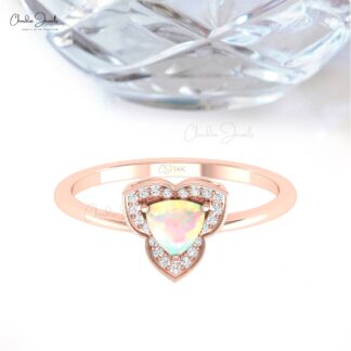 Delicate Halo Engagement Ring In 14k Pure Gold Fire Opal 5mm Gemstone And Diamond Rings