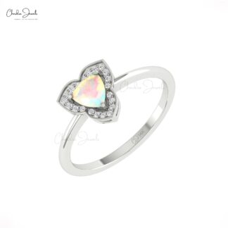 Delicate Halo Engagement Ring In 14k Pure Gold Fire Opal 5mm Gemstone And Diamond Rings