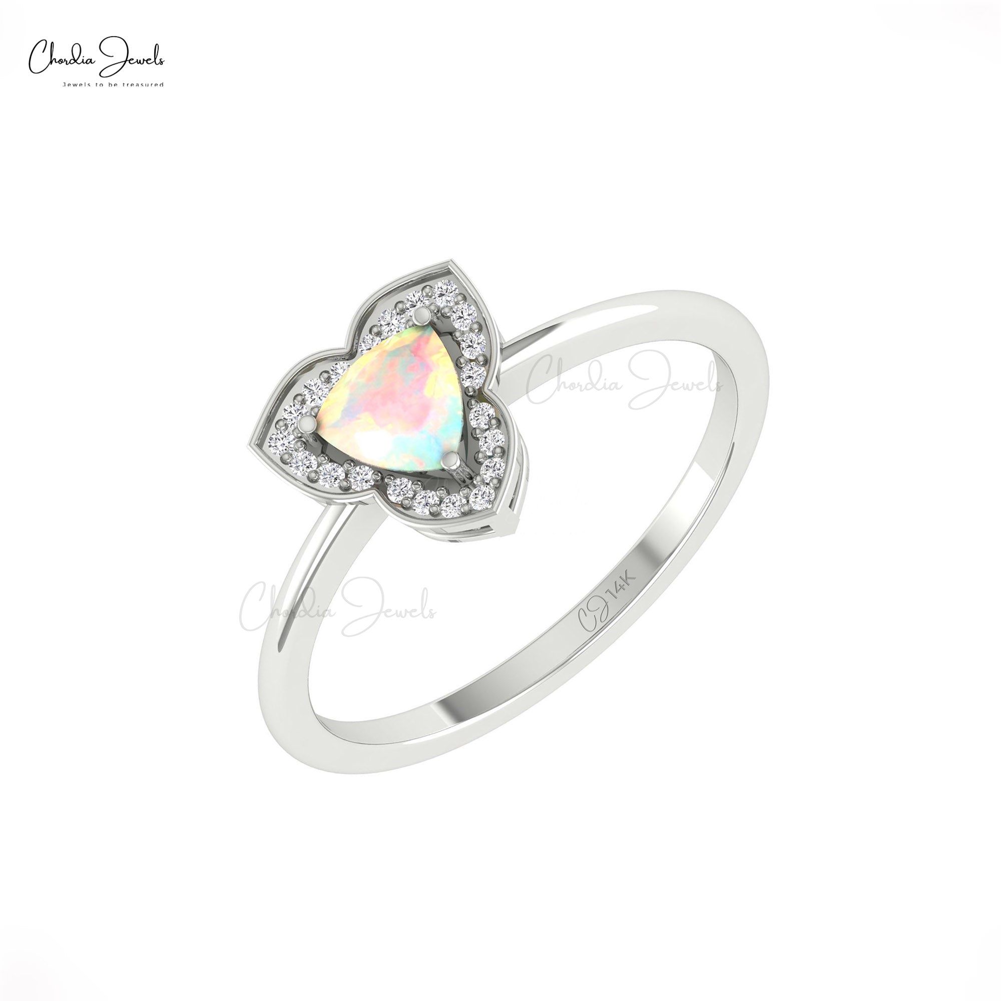 Delicate Halo Engagement Ring In 14k Pure Gold Fire Opal 5mm Gemstone And Diamond Rings