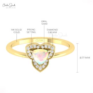 Delicate Halo Engagement Ring In 14k Pure Gold Fire Opal 5mm Gemstone And Diamond Rings