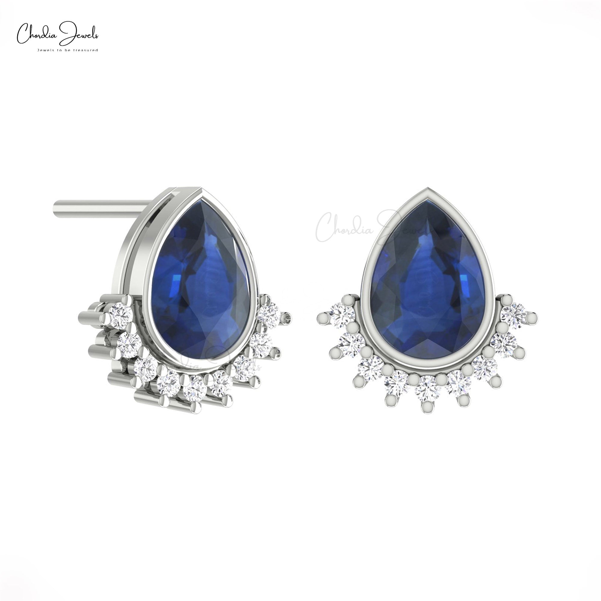 Dual Birthstone Earrings With 1.8 Ct Blue Sapphire Diamond Flare Studs In 14k Real Gold