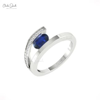 Dual Birthstone Split Shank Ring In 4k Real Gold Blue Sapphire Pave Diamond Bridal Rings