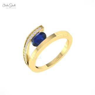 Dual Birthstone Split Shank Ring In 4k Real Gold Blue Sapphire Pave Diamond Bridal Rings