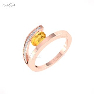 Bypass Oval Citrine Ring With Diamond Accents In 14k Real Gold Split Shank Women Rings