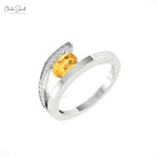 Bypass Oval Citrine Ring With Diamond Accents In 14k Real Gold Split Shank Women Rings