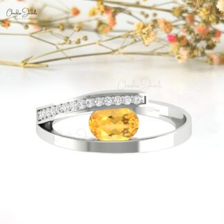 Bypass Oval Citrine Ring With Diamond Accents In 14k Real Gold Split Shank Women Rings