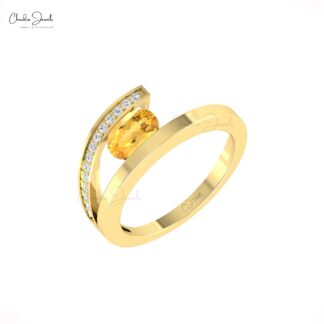 Bypass Oval Citrine Ring With Diamond Accents In 14k Real Gold Split Shank Women Rings
