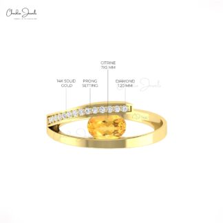 Bypass Oval Citrine Ring With Diamond Accents In 14k Real Gold Split Shank Women Rings