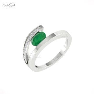 Oval Bypass Wedding Ring With 1.1 Ct Emerald And Diamond Split Shank Rings in 14k Gold