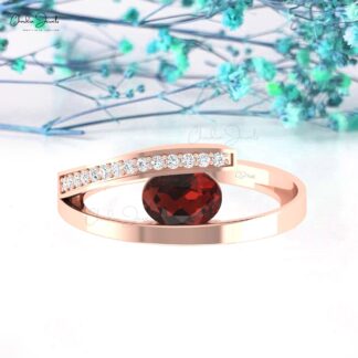 Oval Red Garnet Split Shank Ring With 0.72 Ct Gemstone Diamond Fine Jewelry In 14k Gold