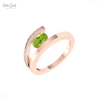 Split Shank Bypass Ring In Real 14k Gold Peridot 0.72 Ct Gemstone Diamond Unique Rings