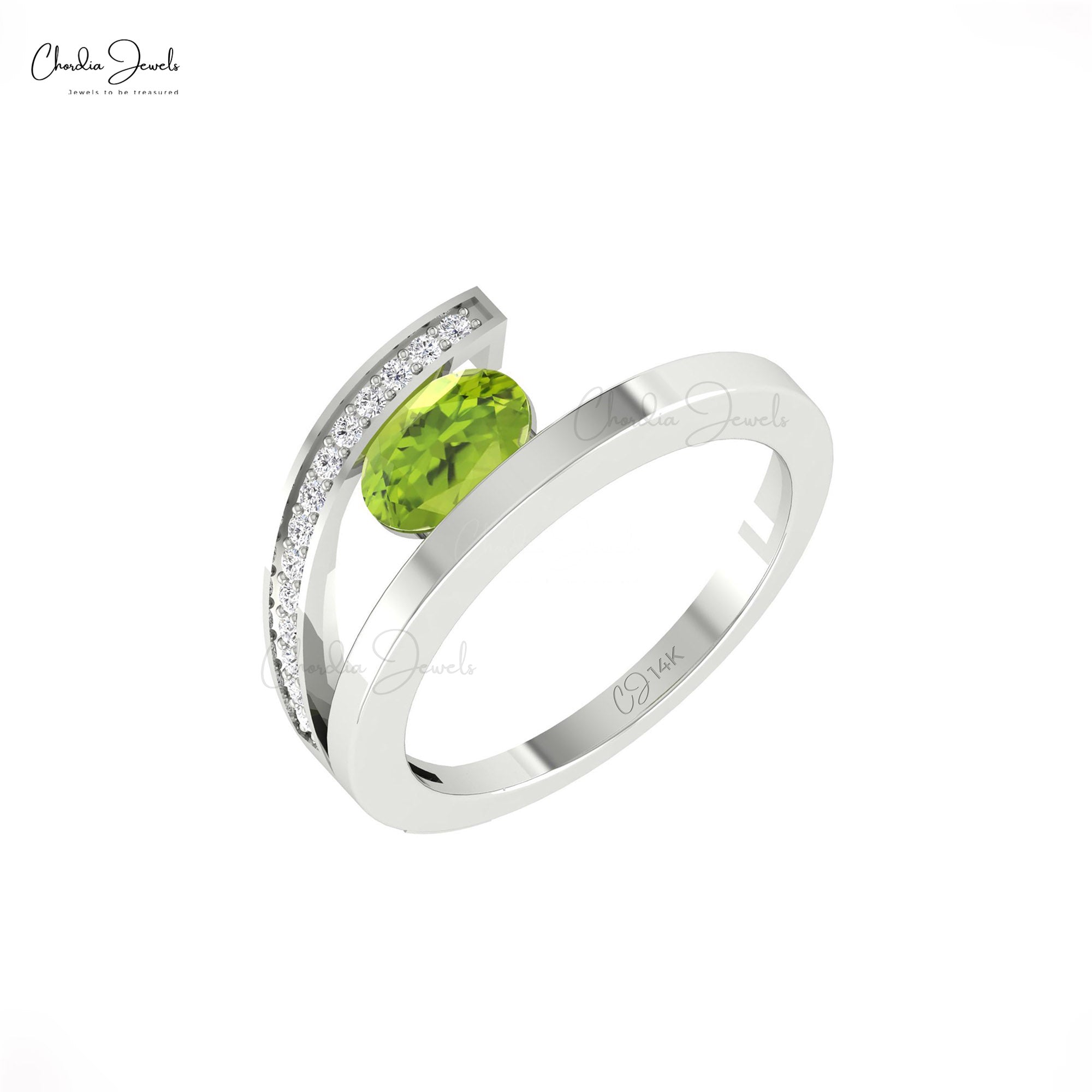 Split Shank Bypass Ring In Real 14k Gold Peridot 0.72 Ct Gemstone Diamond Unique Rings