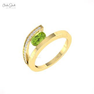 Split Shank Bypass Ring In Real 14k Gold Peridot 0.72 Ct Gemstone Diamond Unique Rings