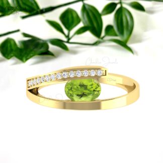 Split Shank Bypass Ring In Real 14k Gold Peridot 0.72 Ct Gemstone Diamond Unique Rings