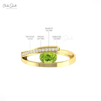 Split Shank Bypass Ring In Real 14k Gold Peridot 0.72 Ct Gemstone Diamond Unique Rings