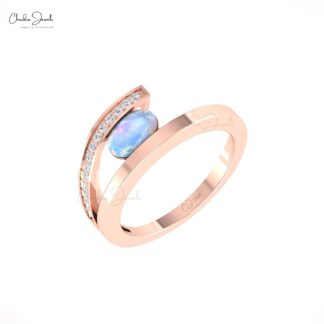 Oval Split Shank Engagement Ring In 14k Solid Gold Rainbow Moonstone And Diamond Rings