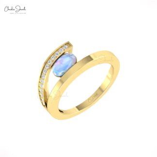 Oval Split Shank Engagement Ring In 14k Solid Gold Rainbow Moonstone And Diamond Rings