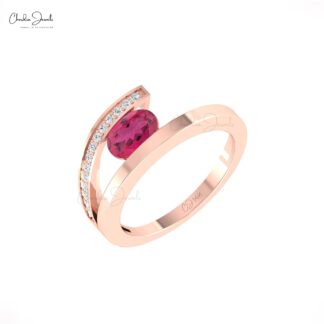 Dainty Diamond Split Shank Ring With 0.72 Ct Pink Tourmaline Promise Ring In 14k Real Gold