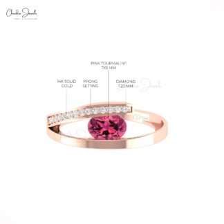 Dainty Diamond Split Shank Ring With 0.72 Ct Pink Tourmaline Promise Ring In 14k Real Gold