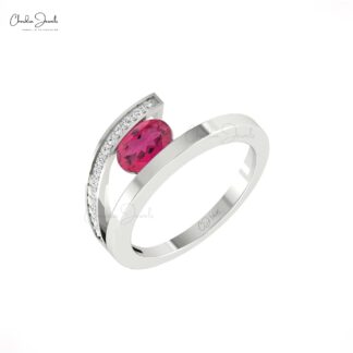 Dainty Diamond Split Shank Ring With 0.72 Ct Pink Tourmaline Promise Ring In 14k Real Gold