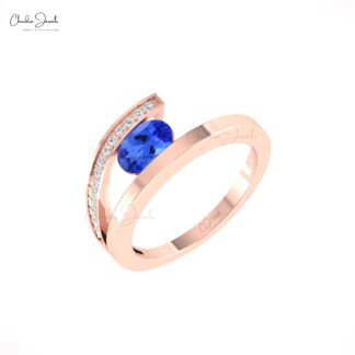 Bypass Oval Cut Women Ring In Solid 14k Gold Tanzanite And Diamond Split Shank Rings