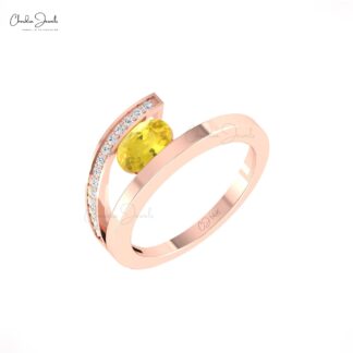 Natural Yellow Sapphire Bypass Ring With Dainty Diamond Accents In 14k Pure Gold Rings