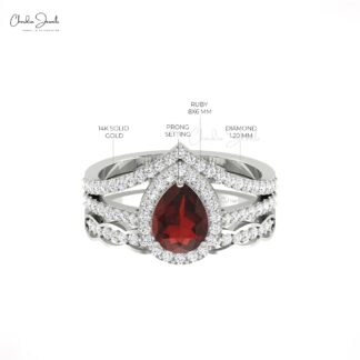 Multilayer Unique Halo Ring With 8x6mm Red Garnet Diamond Pave Set In 14k Real Gold Ring