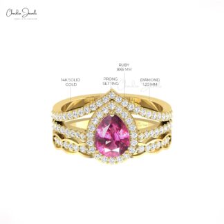 Halo Diamond Multilayer Ring With 0.96 Ct Rhodolite Garnet 14k Real Gold Split Shank Ring