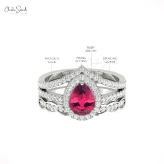 Split Shank Wedding Ring In 14k Real Gold Pink Tourmaline And Diamond Halo Multilayer Ring