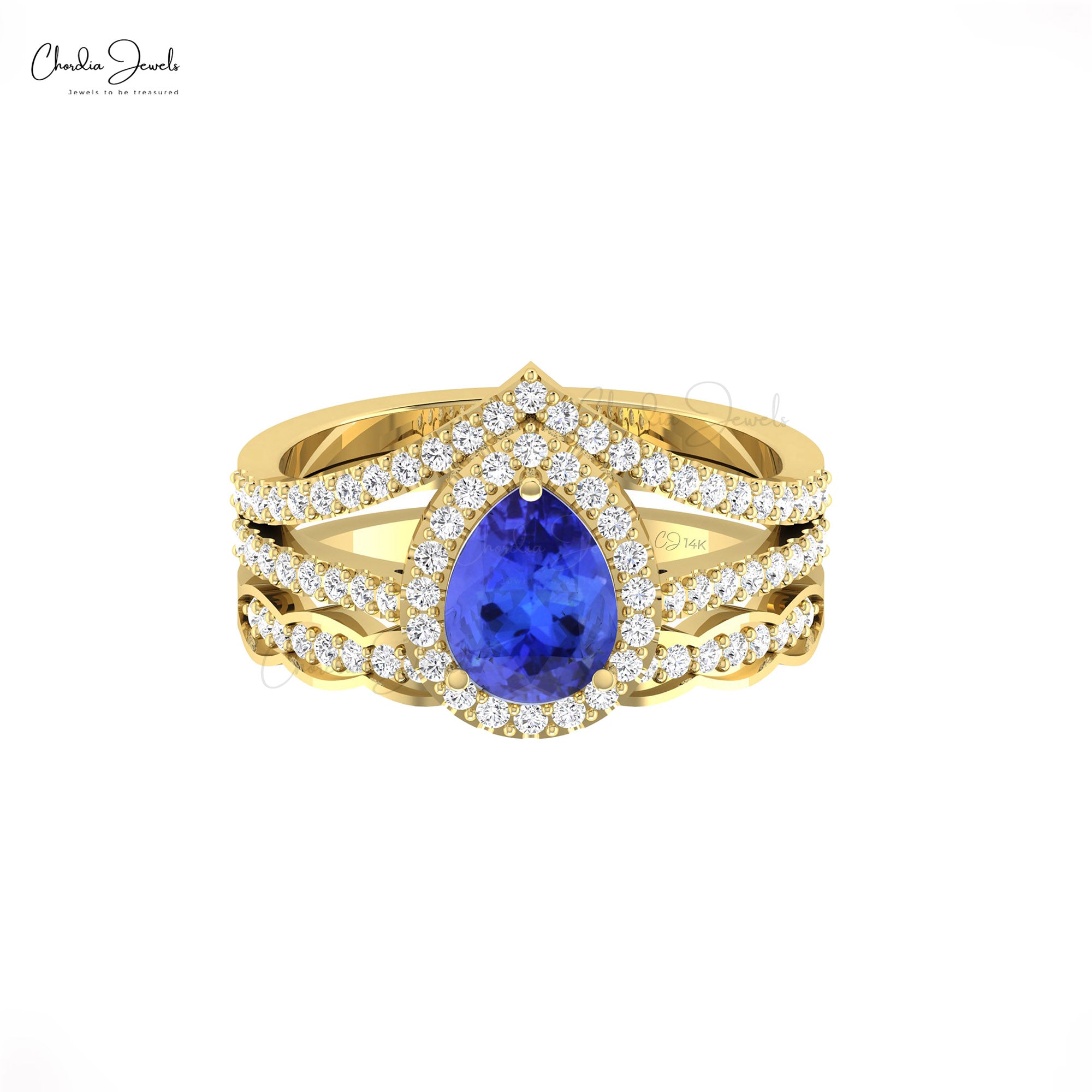 AAA Tanzanite Split Shank Ring In 14k Solid Gold Diamond Halo Handmade Bridal Rings