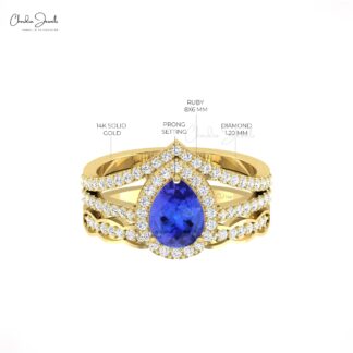 AAA Tanzanite Split Shank Ring In 14k Solid Gold Diamond Halo Handmade Bridal Rings