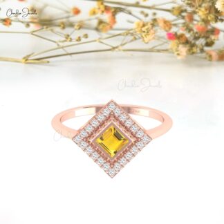 Halo Bezel Set Wedding Ring With 4mm Citrine And Diamond Accents In 14k Pure Gold Rings