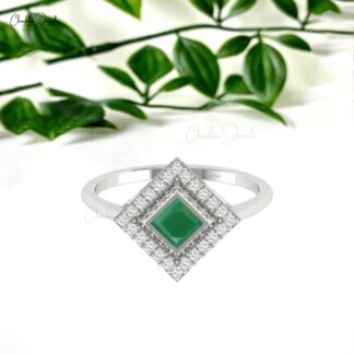 Square Cut Halo Wedding Ring In Solid 14k Gold Emerald 4mm And Diamond Rings For Her