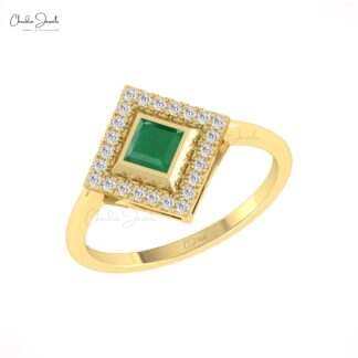 Square Cut Halo Wedding Ring In Solid 14k Gold Emerald 4mm And Diamond Rings For Her