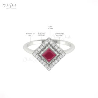 Halo Diamond Women Ring With 0.48 Ct Burma Ruby Bezel Set In 14k Pure Gold Fine Jewelry