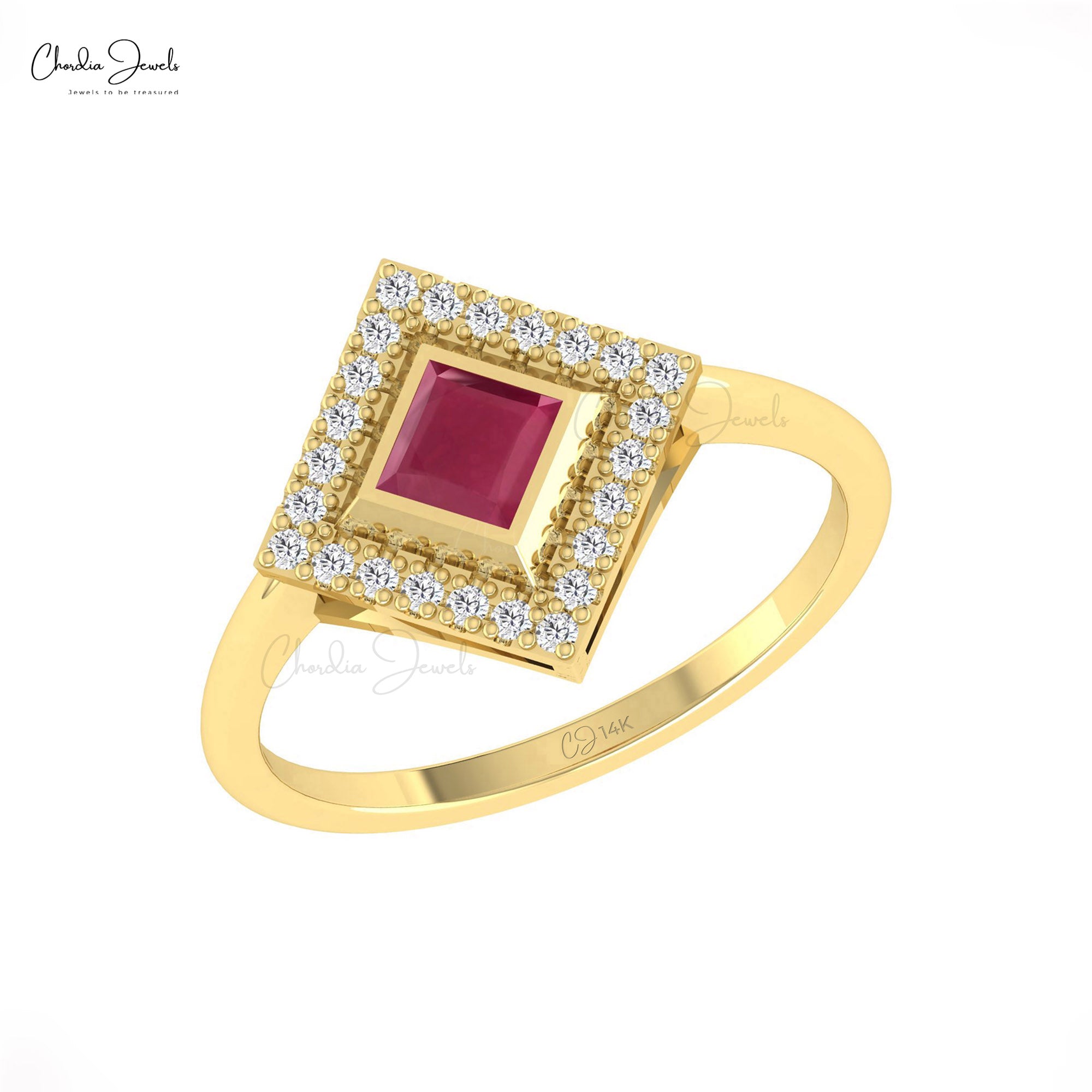 Halo Diamond Women Ring With 0.48 Ct Burma Ruby Bezel Set In 14k Pure Gold Fine Jewelry