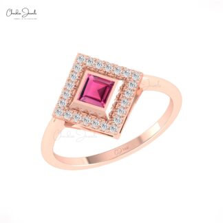 Gemstone Halo Ring In Real 14k Gold Pink Tourmaline And Pave Diamond Proposal Rings