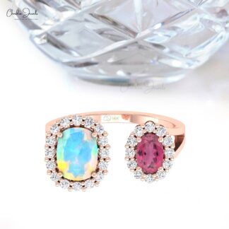 Split Halo Tourmaline Ring In 14k Solid Gold Diamond And 1.5 Ct Fire Opal Engagement Rings