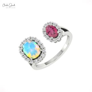 Split Halo Tourmaline Ring In 14k Solid Gold Diamond And 1.5 Ct Fire Opal Engagement Rings