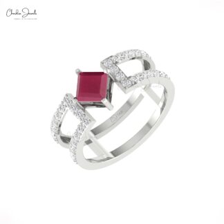 Dual Birthstone Women Band With 5mm Ruby And Diamond Split Shank Ring In 14k Solid Gold