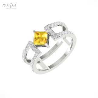 Diamond Split Shank Ring In Real 14k Gold Yellow Sapphire September Birthstone Rings