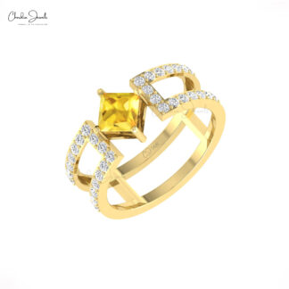 Diamond Split Shank Ring In Real 14k Gold Yellow Sapphire September Birthstone Rings