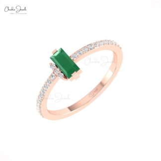 Dainty Baguette Wedding Ring In 14k Real Gold Emerald 0.47 Ct Gemstone And Diamond Rings