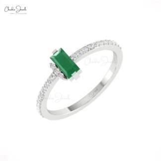 Dainty Baguette Wedding Ring In 14k Real Gold Emerald 0.47 Ct Gemstone And Diamond Rings