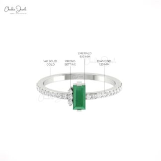 Dainty Baguette Wedding Ring In 14k Real Gold Emerald 0.47 Ct Gemstone And Diamond Rings