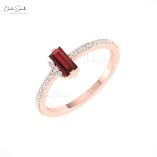Delicate Baguette Ring With 0.32 Red Garnet G-H Diamond Wedding Ring In 14k Real Gold