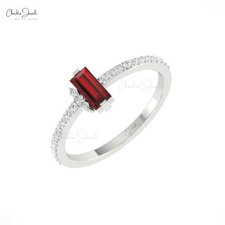 Delicate Baguette Ring With 0.32 Red Garnet G-H Diamond Wedding Ring In 14k Real Gold