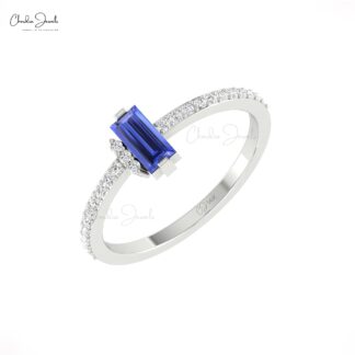 AAA Tanzanite Baguette Ring With Pave Diamond Unique Engagement Rings In 14k Gold